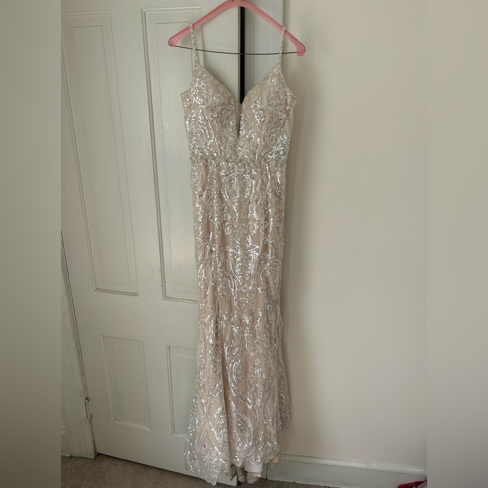 White gown, worn once, beaded